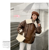 Large Lapel Fur Integrated Stitching Down Jacket - WOMONA.COM