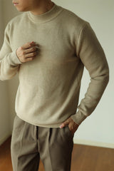 Autumn And Winter Single-layer Fleece-lined Half Turtleneck Pullover Round Neck Knitted Sweater