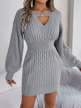 Lantern Sleeve Package Hip Sweater Dress - WOMONA.COM