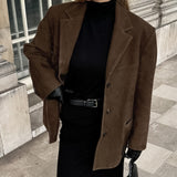 Brushed Velvet Retro Lapels Loose Suede Jacket - WOMONA.COM