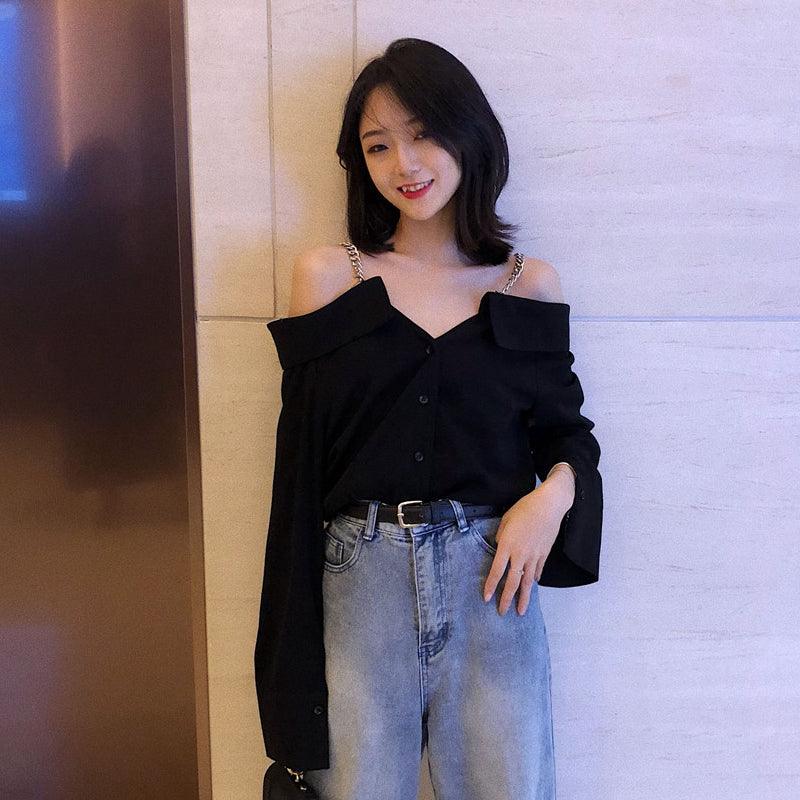 Lazy Style Off-shoulder Sling One-shoulder Blouse Women - WOMONA.COM