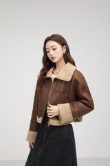 Stand Collar Fur Integrated Lamb Fur Short Coat - WOMONA.COM