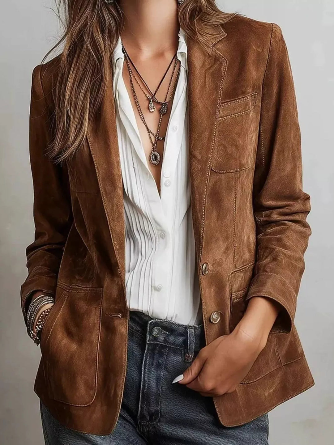 Women's Slim-Fit Suede Long-Sleeve Blazer – Plus Size