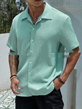 Men's Solid Color Short Sleeve Shirt Casual - WOMONA.COM