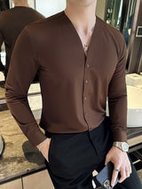 Men's High Texture Waffle V-neck Long Sleeve Shirt - WOMONA.COM