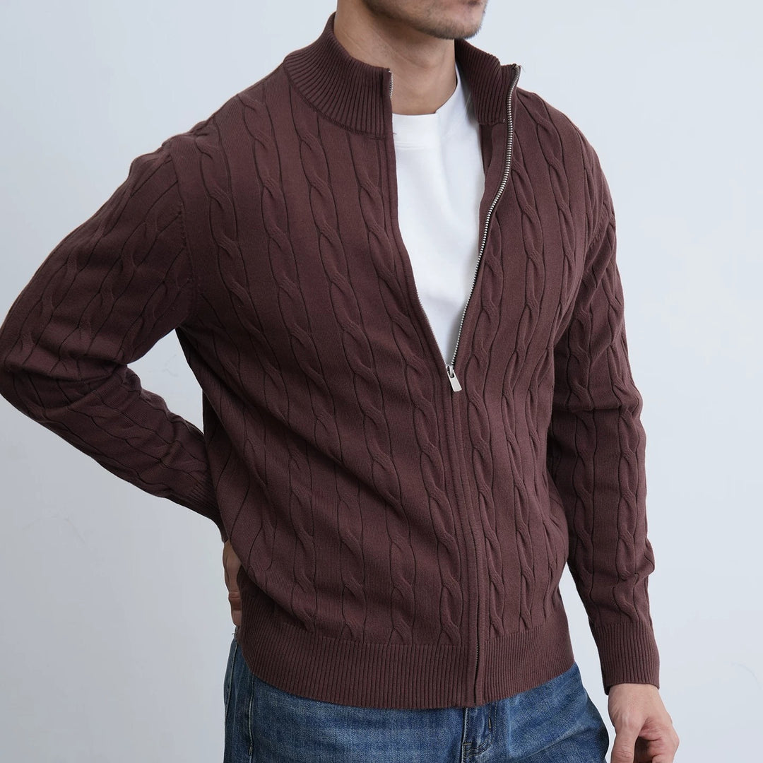 Men's Slim Jacquard Knit Stand Collar Cardigan