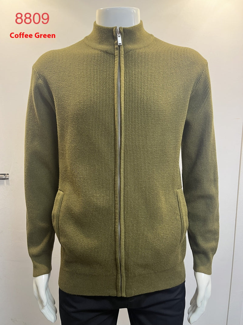 Cardigan Men's Sweater Zipper Solid Color Round Neck - WOMONA.COM