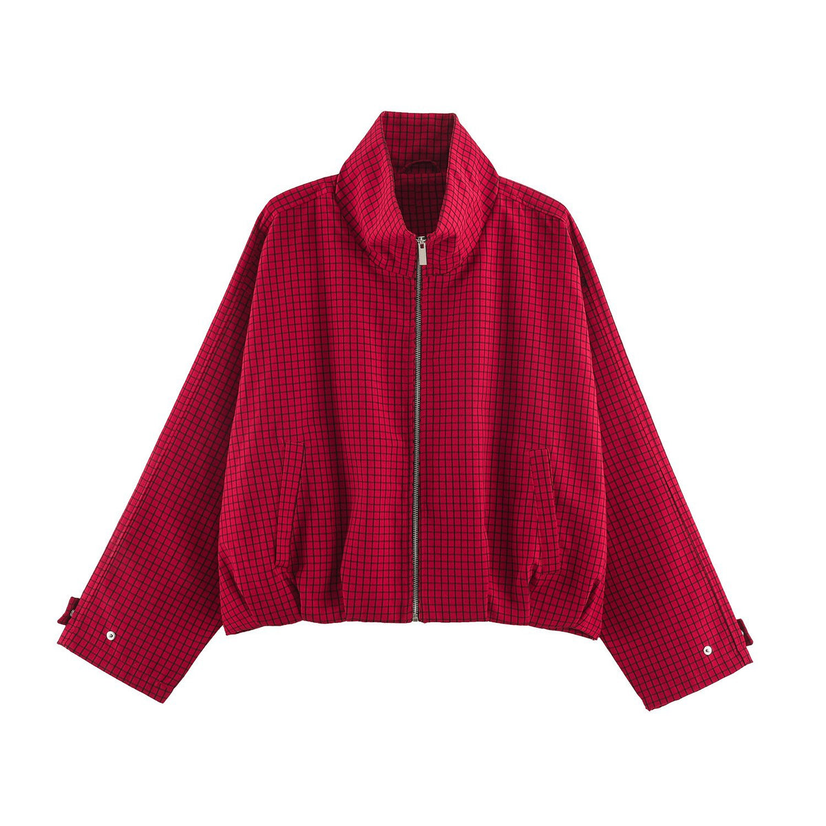Women's Textured Zip-Front Bomber Jacket, Dark Red - product view 2