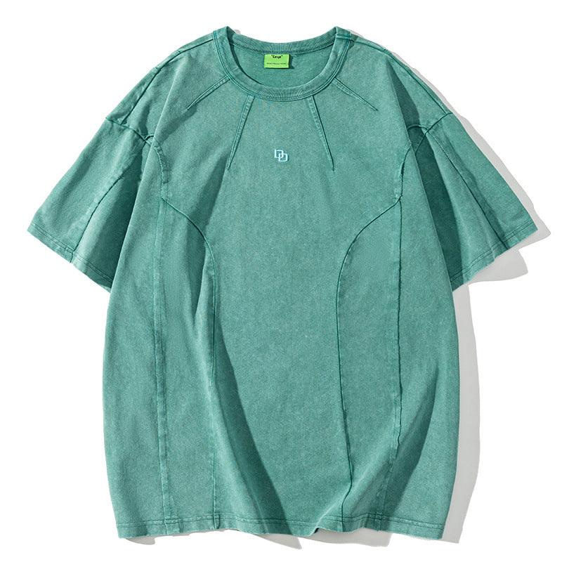 American Washed Patchwork Short-sleeved T-shirt Men - WOMONA.COM
