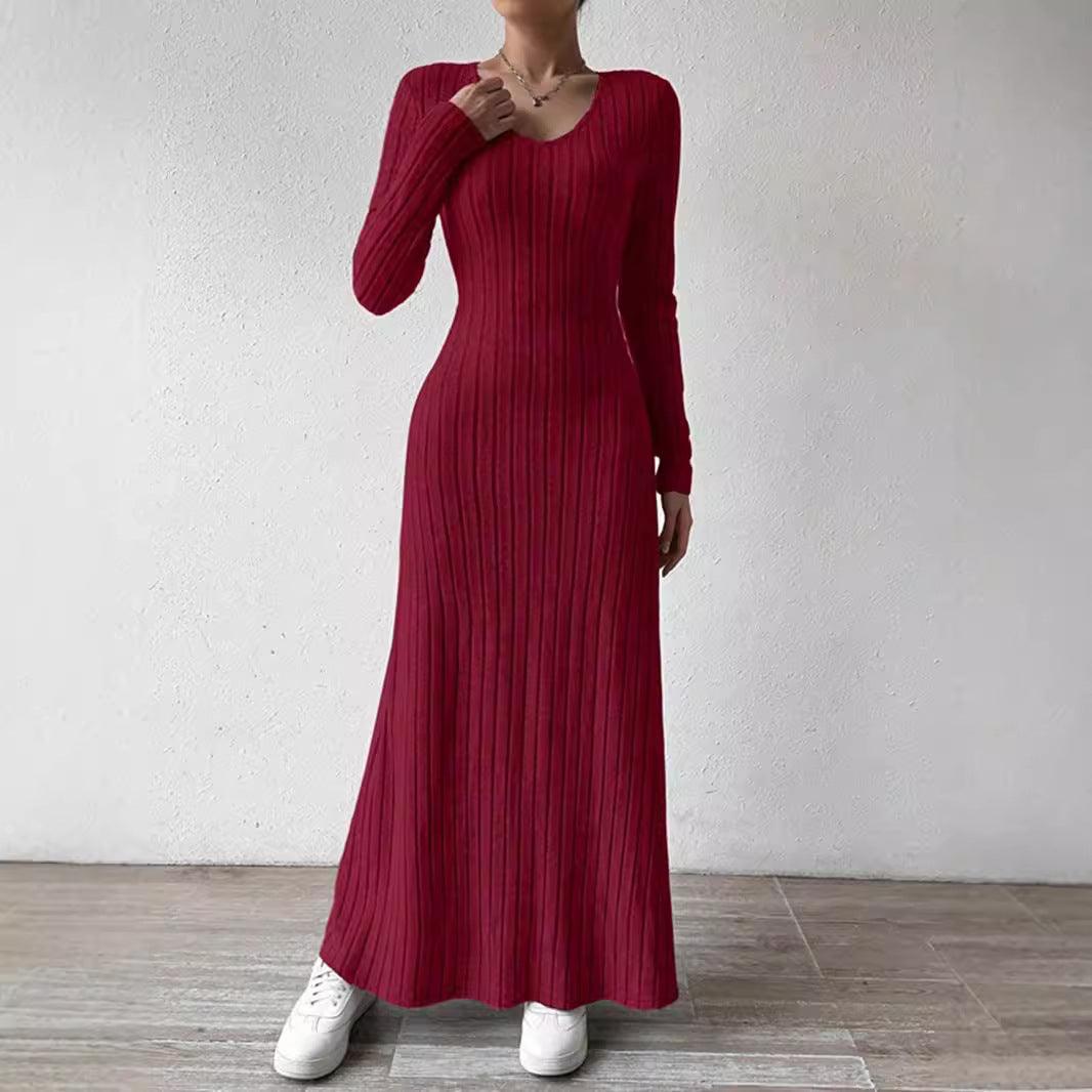 Women's Slim V-neck Dress Sweater - WOMONA.COM