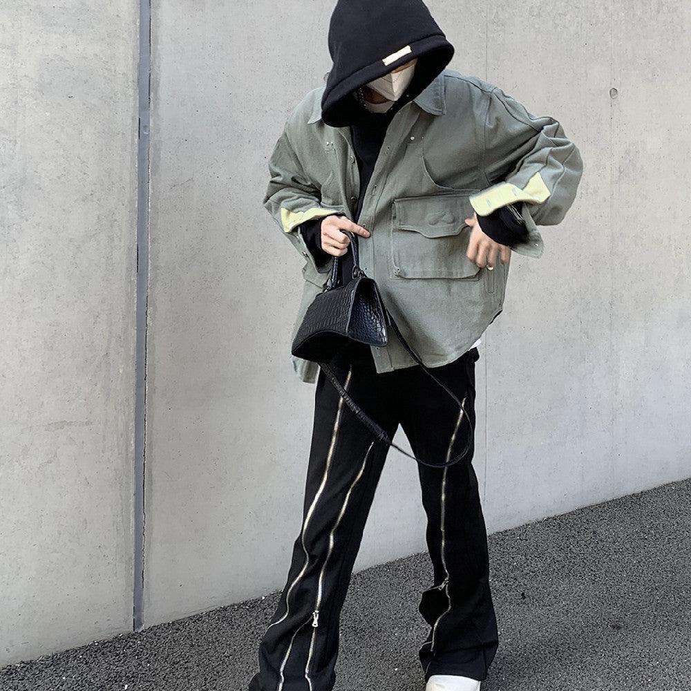Men's Hip-Hop Split-Hem Zip Jeans