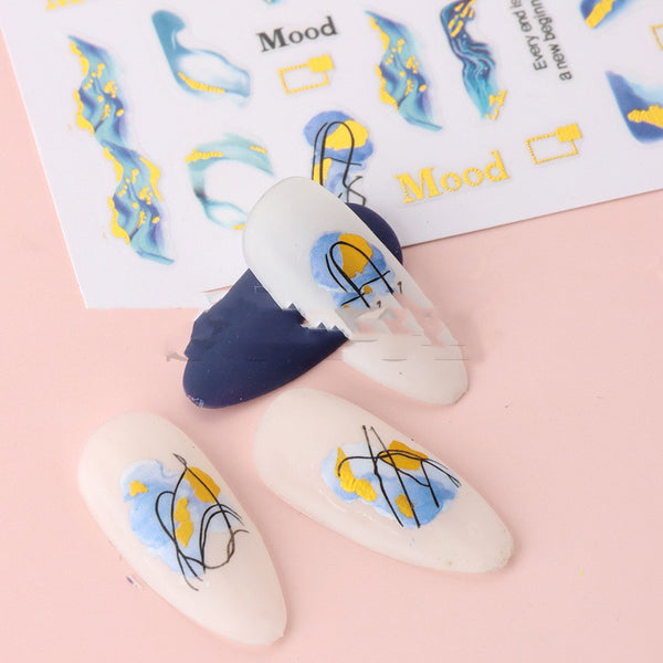 Marble-edged Eyes Love-backed Glue Nails - WOMONA.COM