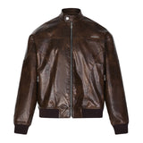 Retro Street Maillard PU Leather Color Rivet Coat - WOMONA.COM