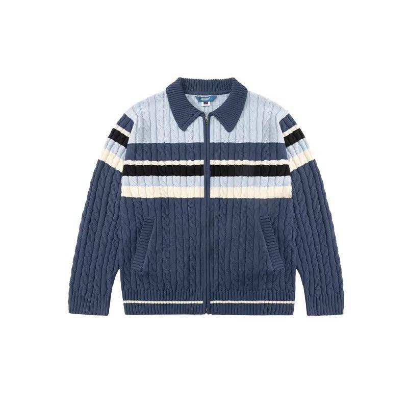 Yarn Striped Double-headed Zipper Cardigan Sweater - WOMONA.COM