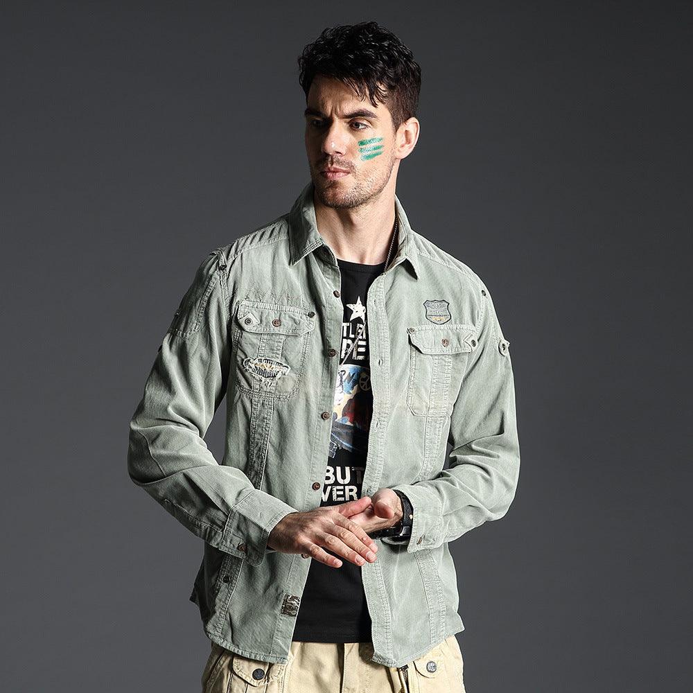 Men's Sporty Cotton Long-Sleeve Shirt