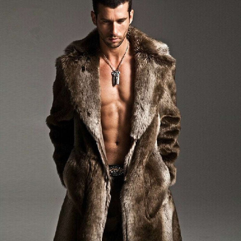 Men's Suit Collar Imitation Fur Coat - WOMONA.COM