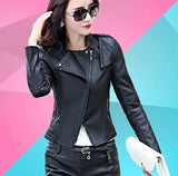 Slim-fit Stand-collar Ladies Rivet Leather Jacket - WOMONA.COM