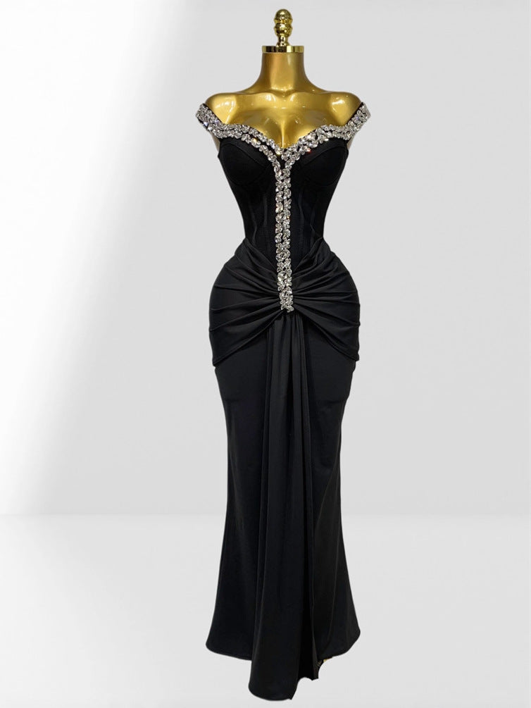 Women's Black Crystal-Beaded Off-Shoulder Mermaid Gown