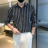 Light Cooked Style Shirt For Men With Black And White Stripes - WOMONA.COM