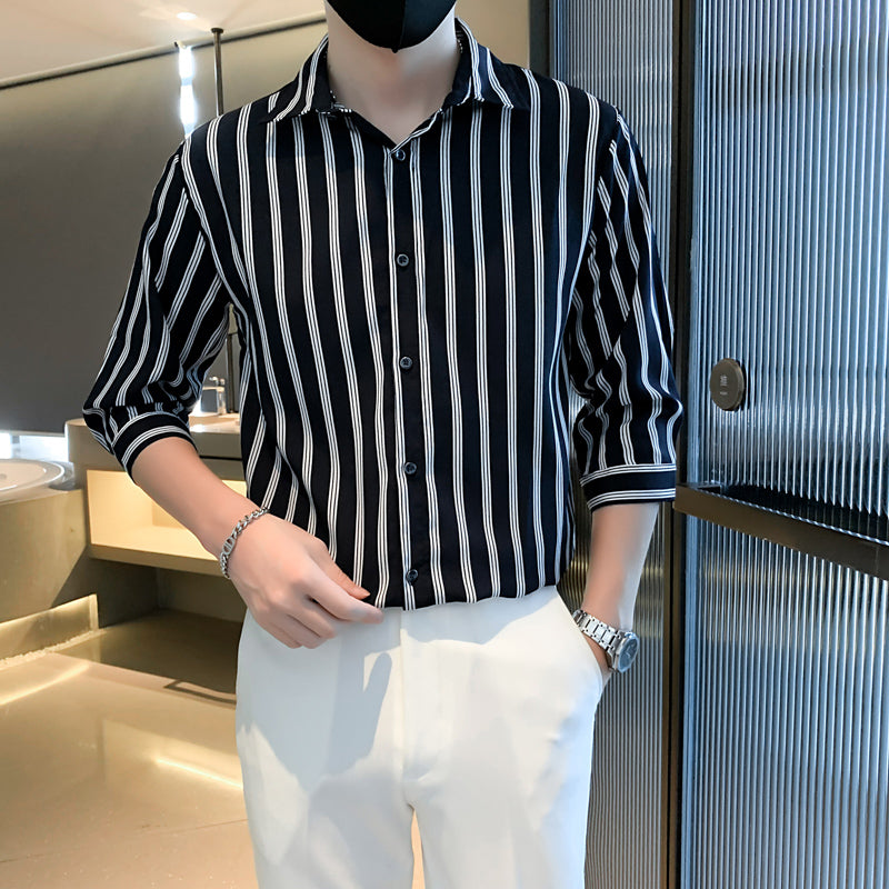 Light Cooked Style Shirt For Men With Black And White Stripes - WOMONA.COM