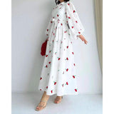 Fruit Printed Long Sleeve Waist-tight Middle East Dress - WOMONA.COM