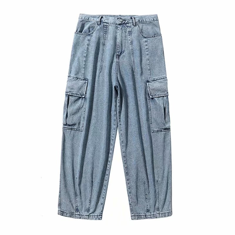Mens Straight-Leg Casual Loose Cropped Trousers