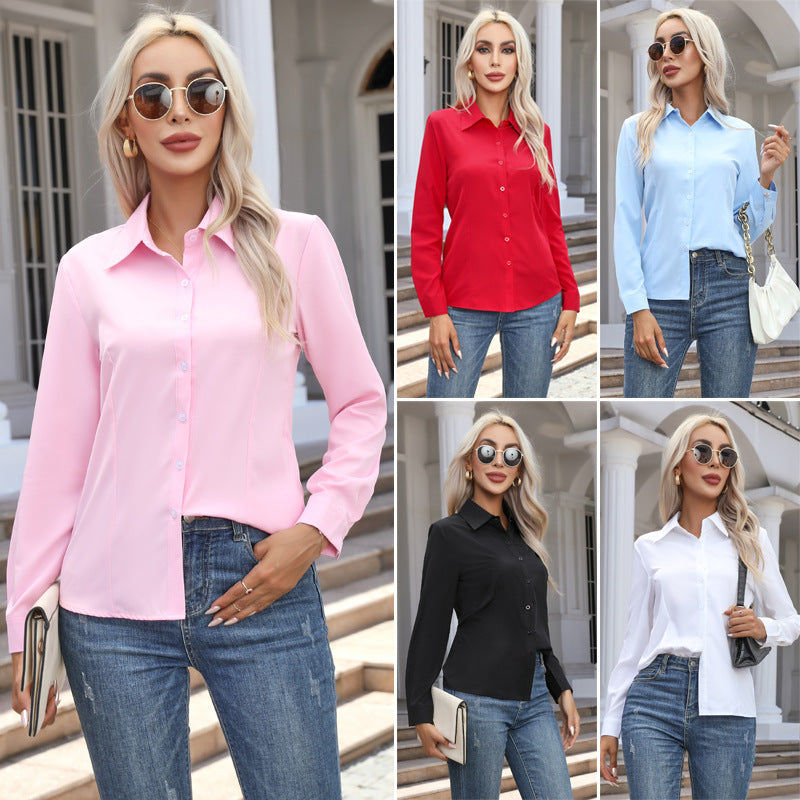 Women's Casual Long-Sleeve Cardigan Button-Down Shirt Top