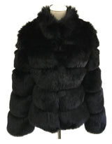 Fox Fur Slimming Stand Collar Splicing Coat - WOMONA.COM