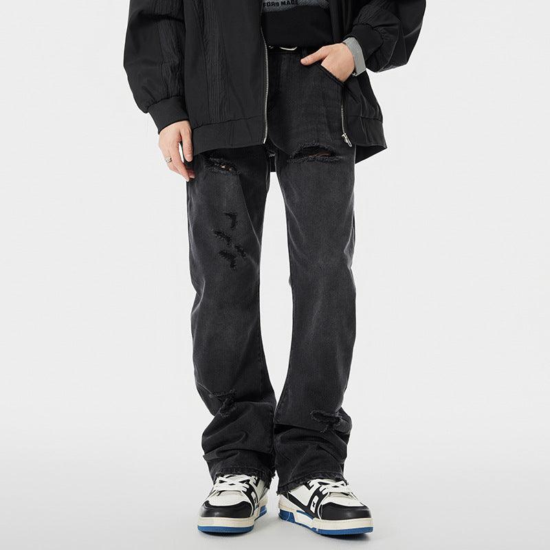 Men's High Street Heavy Industry Water Washed Hole Jeans - WOMONA.COM