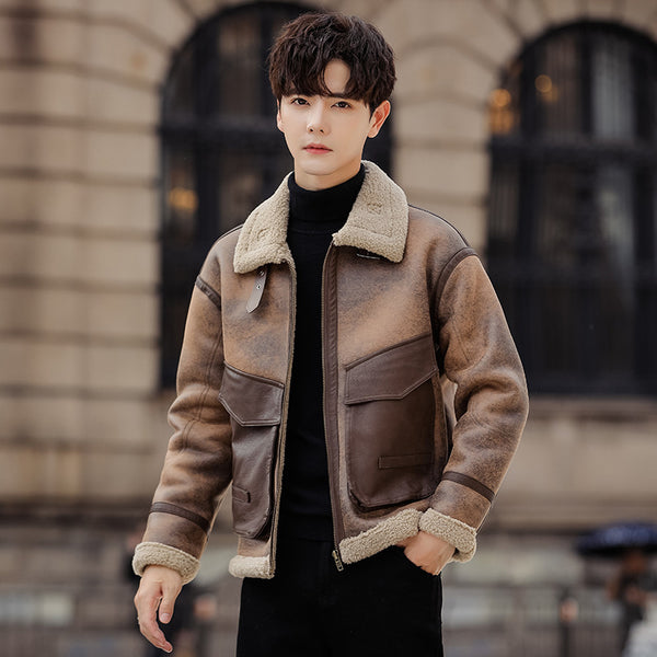 Leather And Fur Casual Coat For Men - WOMONA.COM