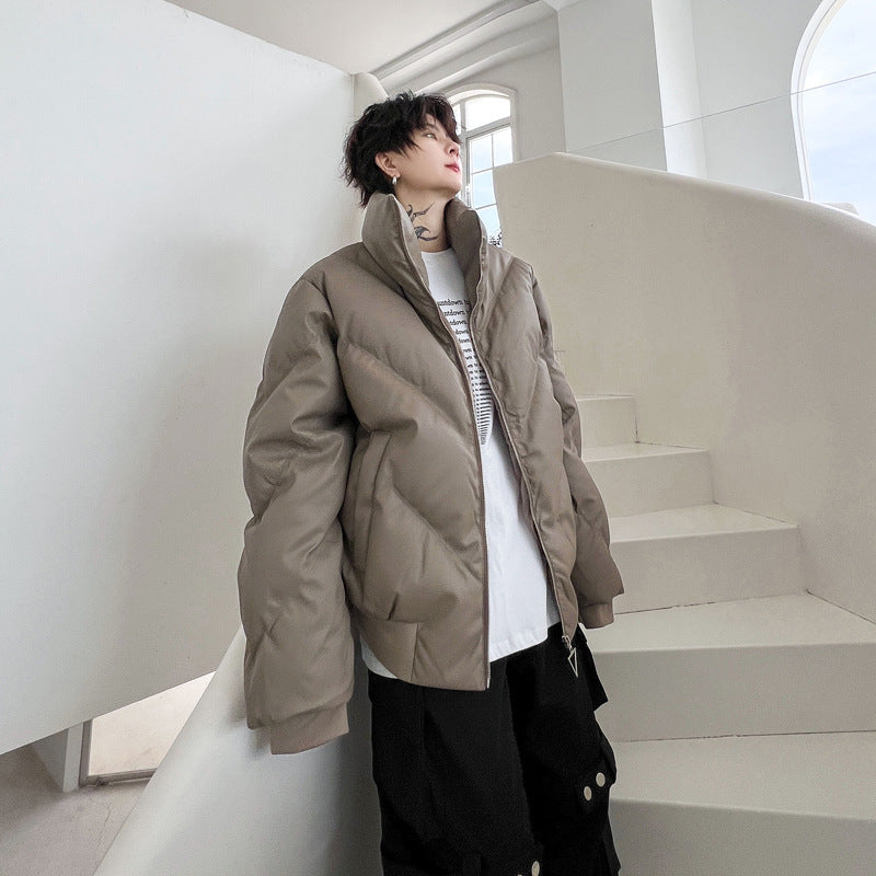 Loose Thick Leather Cotton-padded Coat - WOMONA.COM