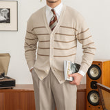 V-neck Striped Knit Cardigan Fashion Sweater Jacket - WOMONA.COM