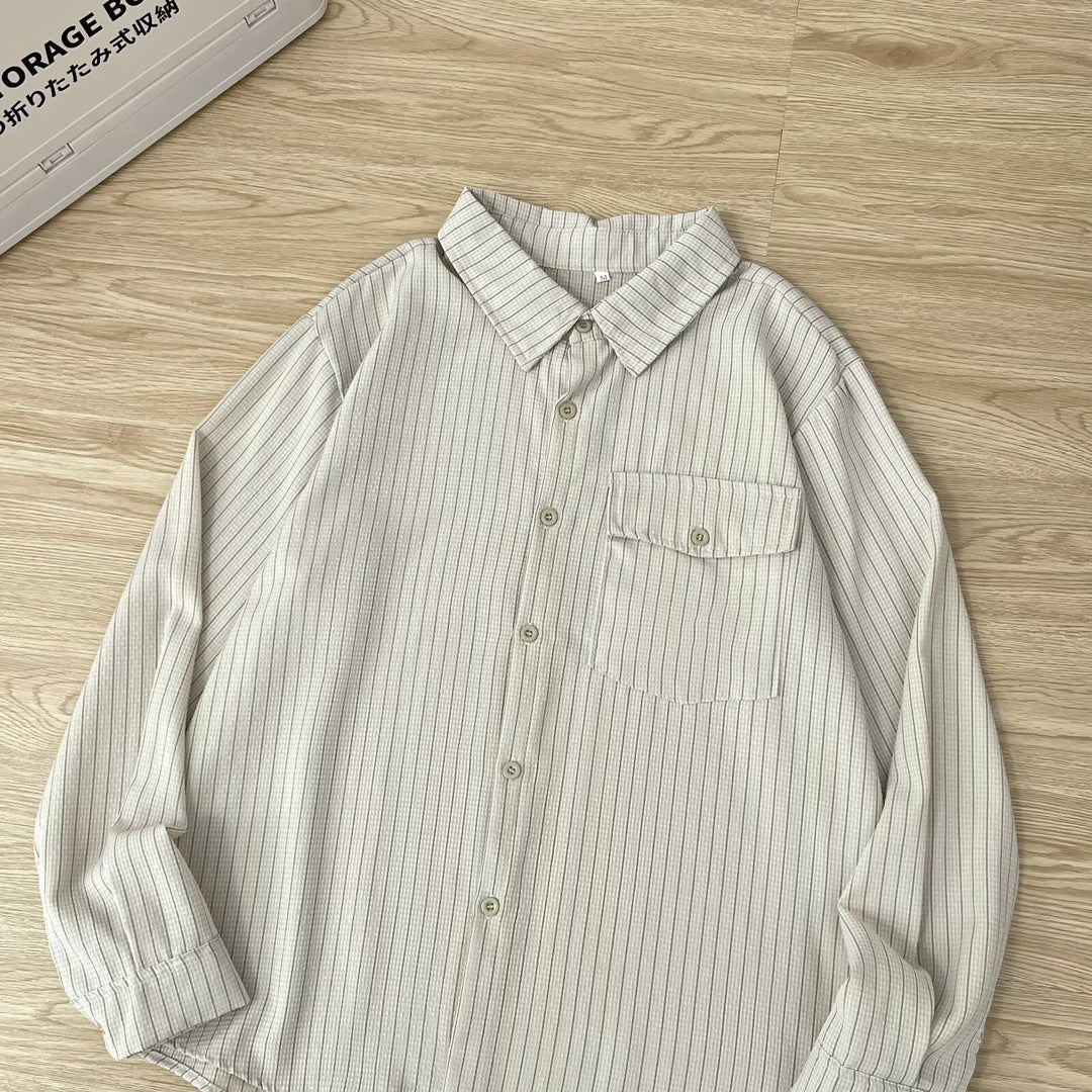 Men's Khaki Striped Button-Up Overshirt - product view 1