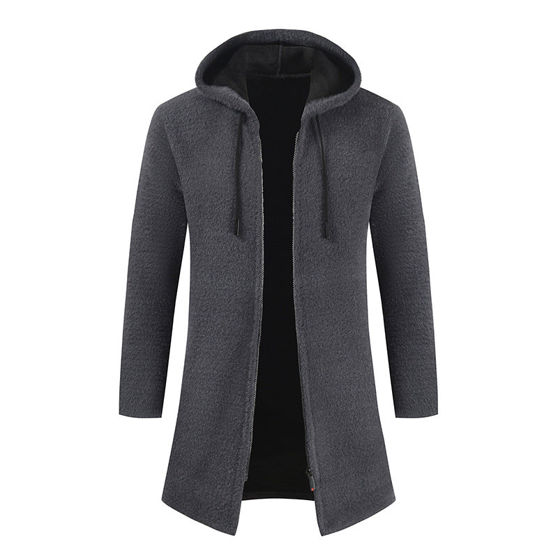 Cashmere Knitting Cardigan Hooded Medium Long Sweater - WOMONA.COM