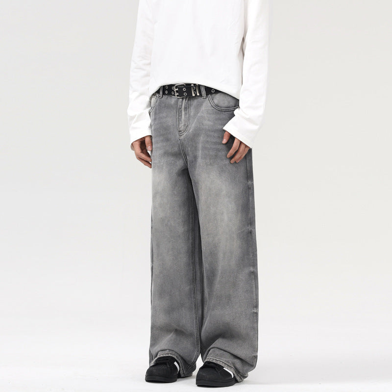 Retro Washed Smoky Gray Jeans Men And Women Loose