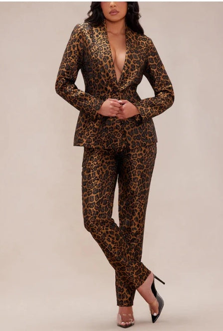 Women's Leopard Print Two-Piece Suit