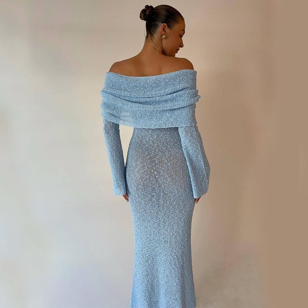 Women's one-shoulder long-sleeve knit dress