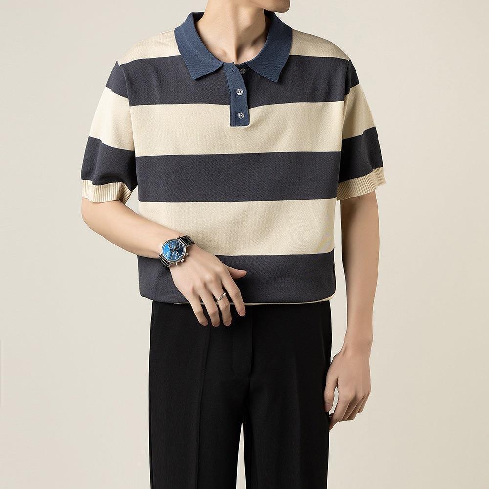 Business Striped Short-sleeved T-shirt Men - WOMONA.COM