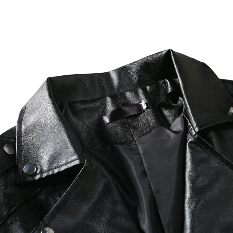 Slim-fit Lapel Leather Jacket - WOMONA.COM