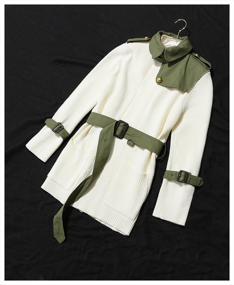 Women's Lace-up Knitted Trench Coat