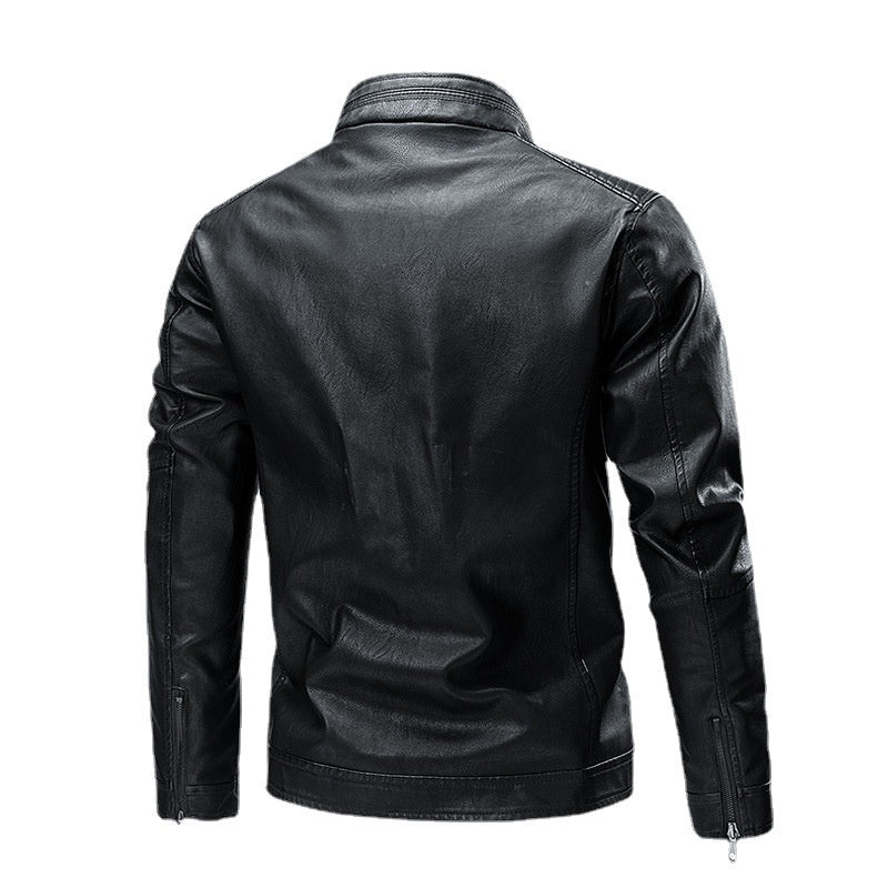 Stitching Motorcycle Retro Fashion Leather Jacket Coat - WOMONA.COM