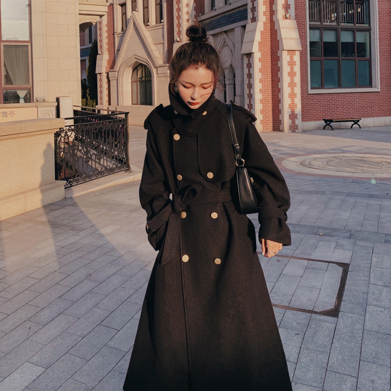 The Knee Minimalist Hepburn Style Woolen Coat