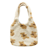 Cute Bear Print Winter Lamb Shoulder Bag - WOMONA.COM