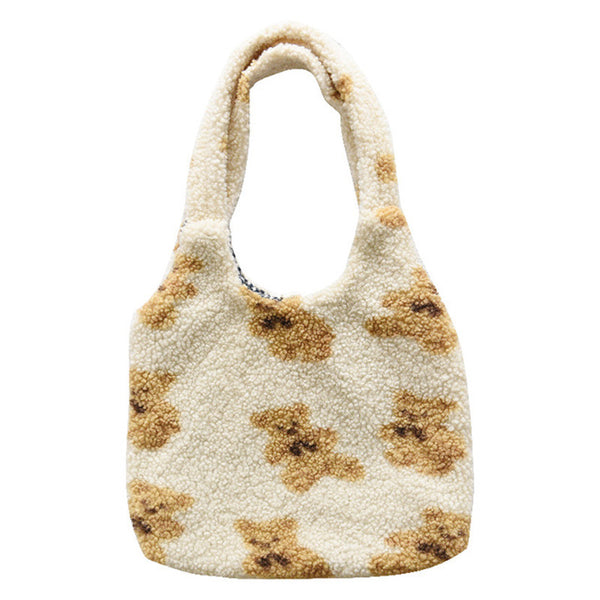 Cute Bear Print Winter Lamb Shoulder Bag - WOMONA.COM