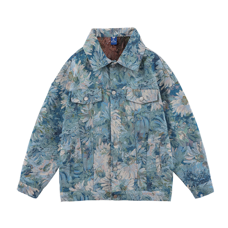 Creative Floral Denim Men Autumn Loose Men's And Women's Jackets - WOMONA.COM