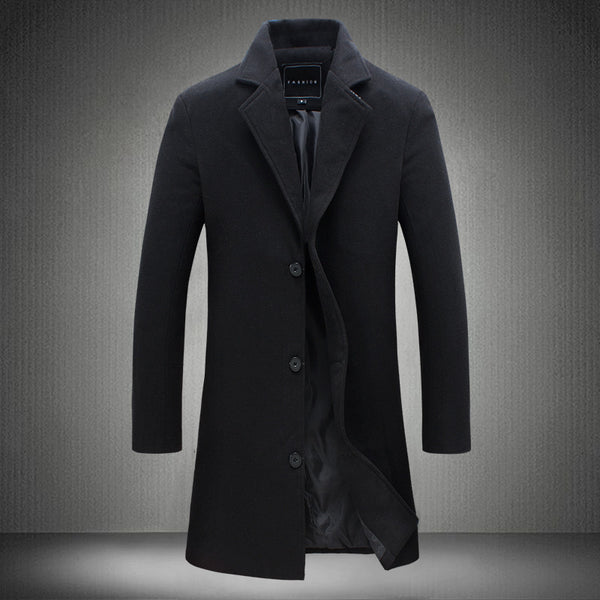 Men's Woolen Coat Slim-fit Mid-length Trench Coat - WOMONA.COM