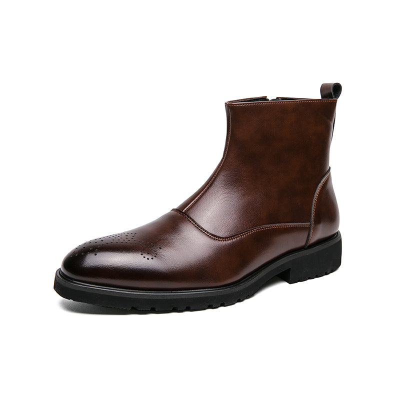 British Solid Color Pointed Leather Boots - WOMONA.COM