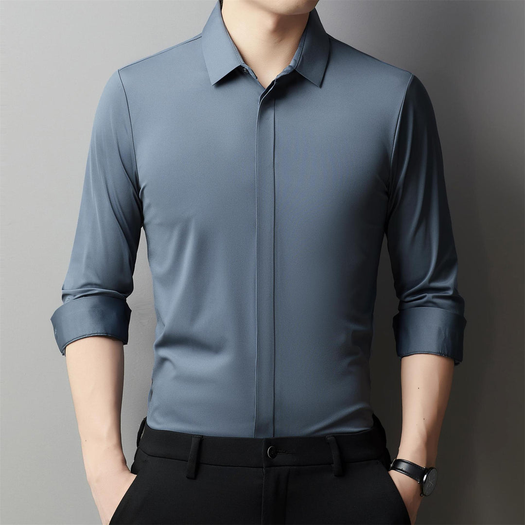 Men's Light Luxury High-end Hidden Hook Long-sleeved Shirt - WOMONA.COM