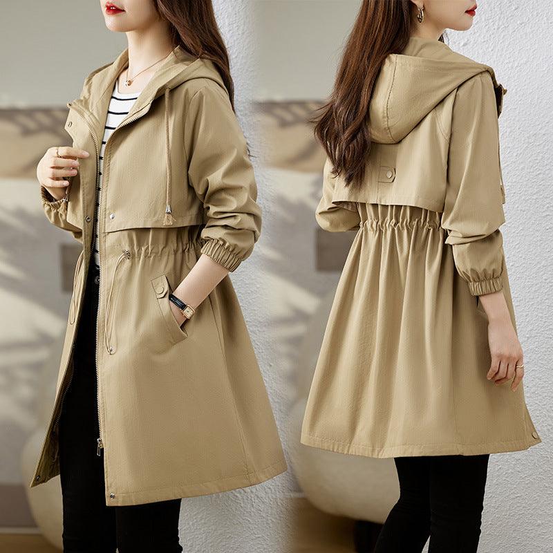 Women's Loose Hooded Mid-Length Windbreaker
