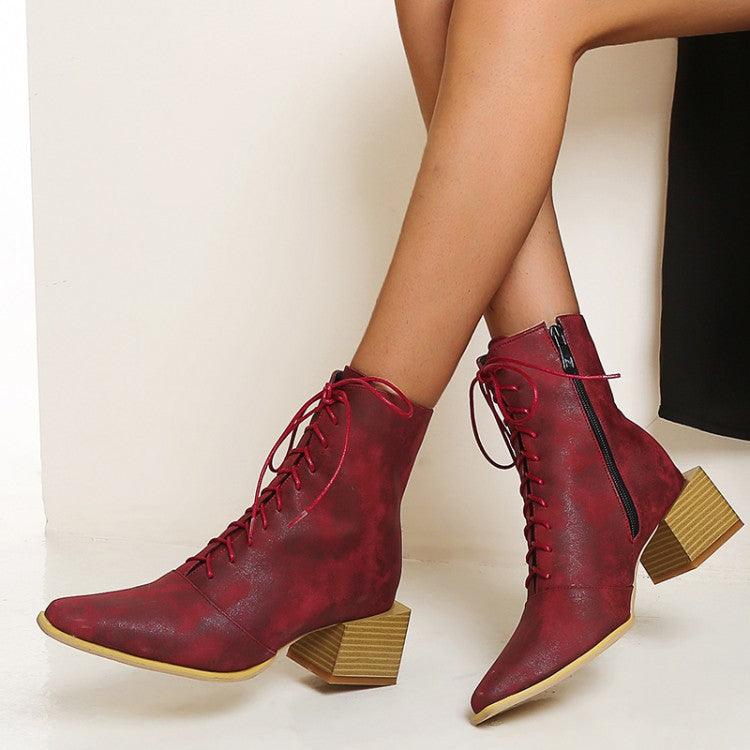 Thick Heel Pointed Toe Zipper Short Boots Women - WOMONA.COM
